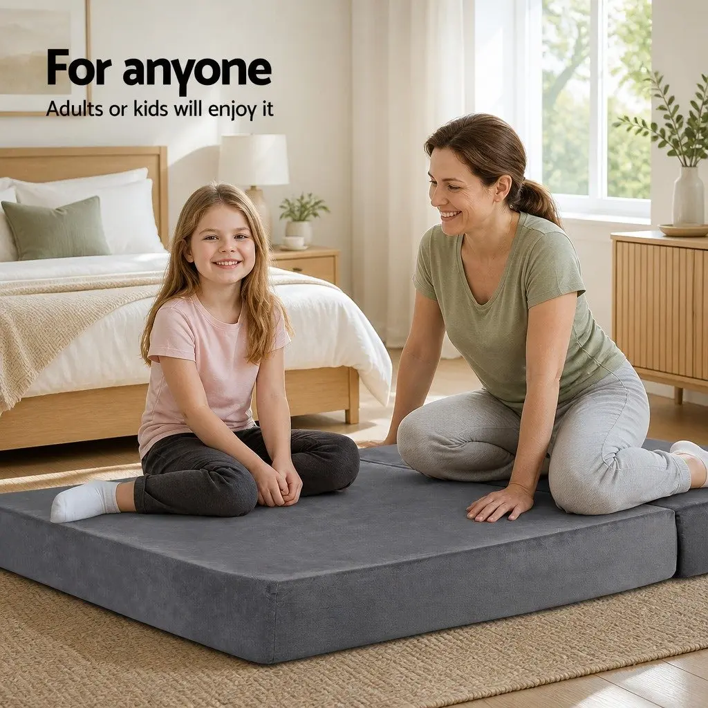 Foldable Foam Mattress Velvet Grey Double Bed Sofa 180 x 122 x 12 cm