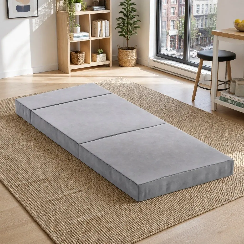 Foldable Foam Mattress Queen Bed Mat Chair Single Sofa Light Grey Portable