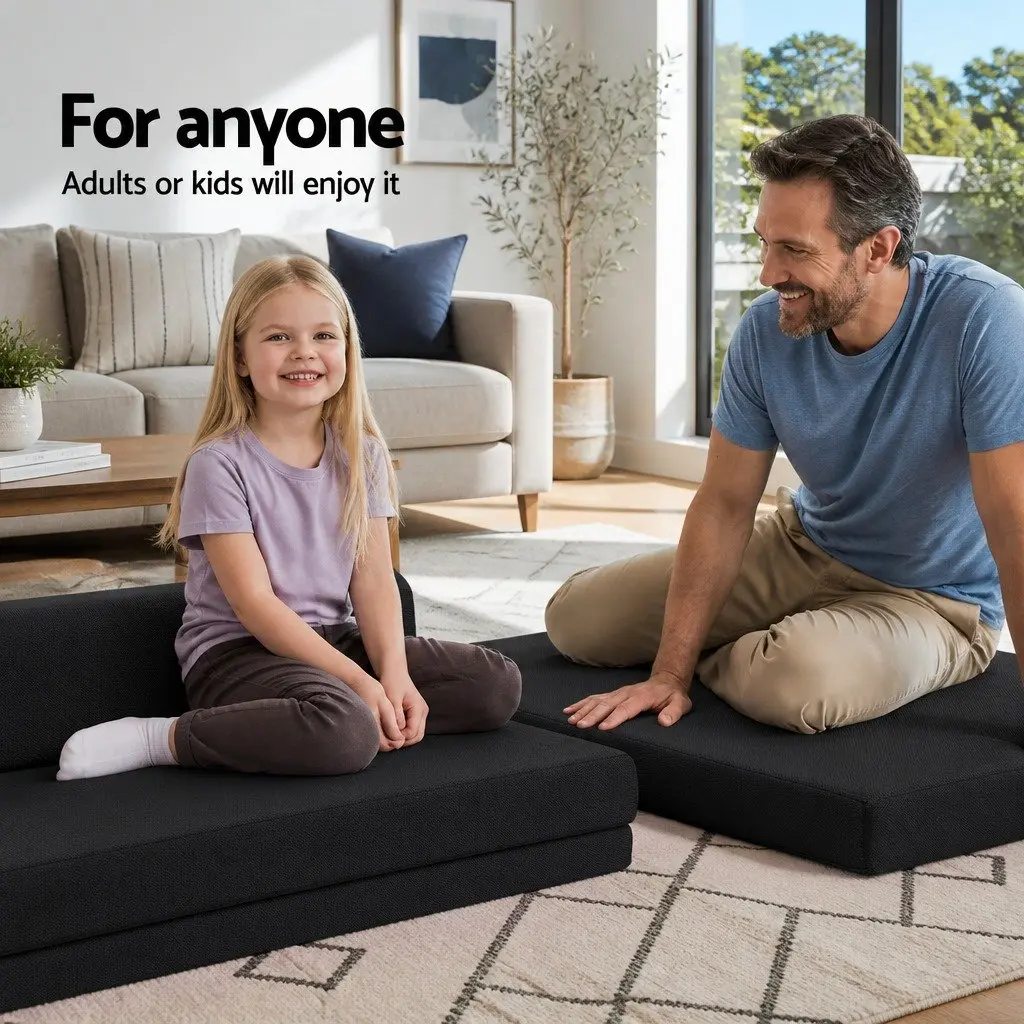 Foldable Foam Mattress Sofa Bed Double Black Convertible Guest Sleeping Mat