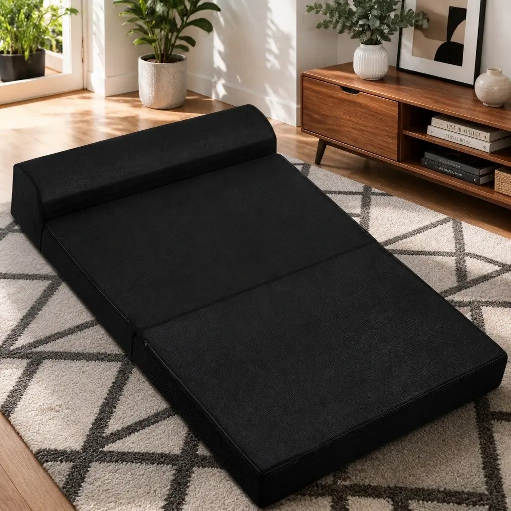Foldable Foam Mattress Sofa Bed Double Black Convertible Guest Sleeping Mat