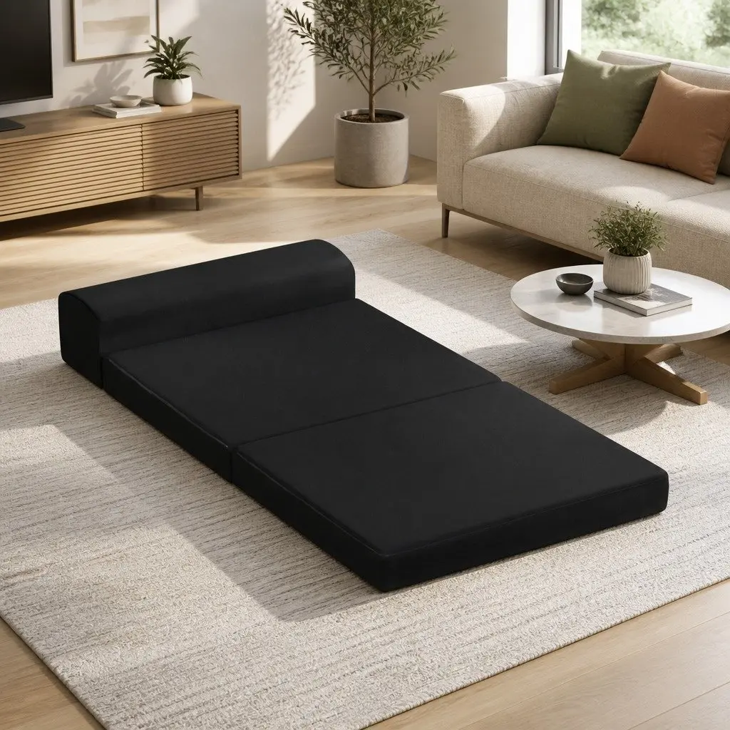 Black Convertible Foam Mattress Sofa Bed for Guests