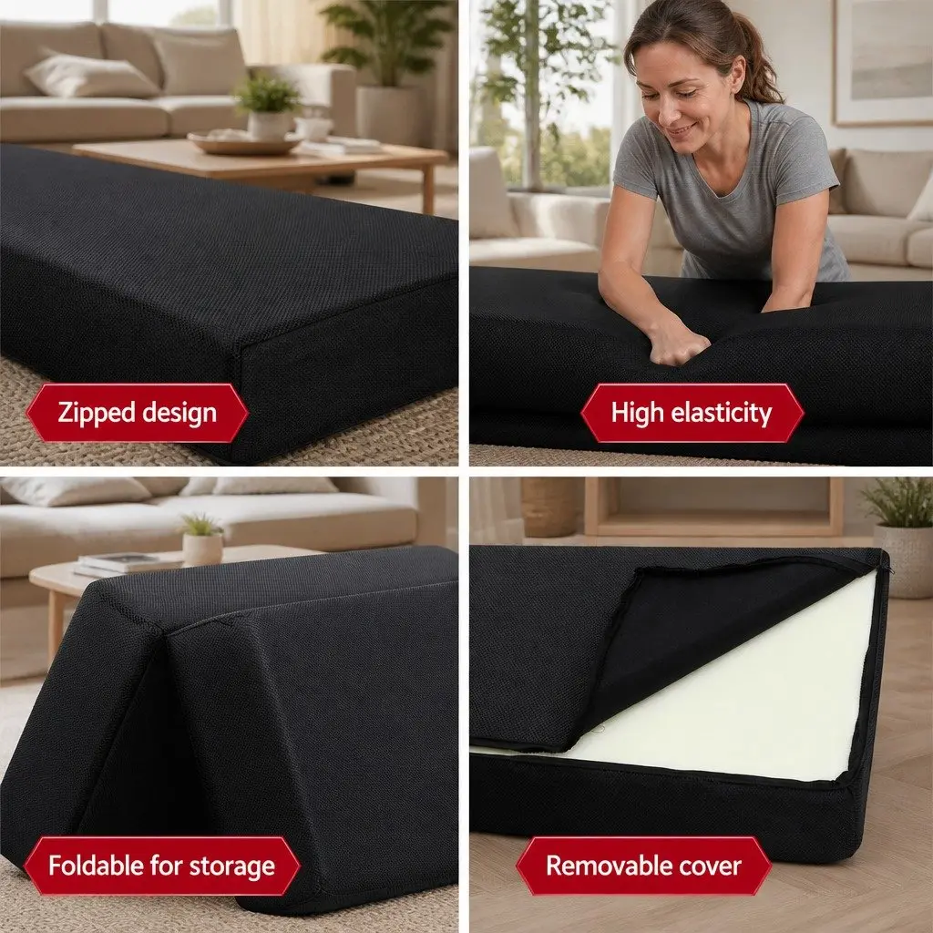 Black Convertible Foam Mattress Sofa Bed for Guests