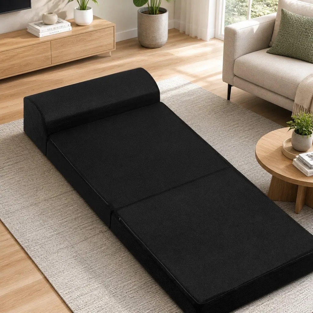 Black Convertible Foam Mattress Sofa Bed for Guests