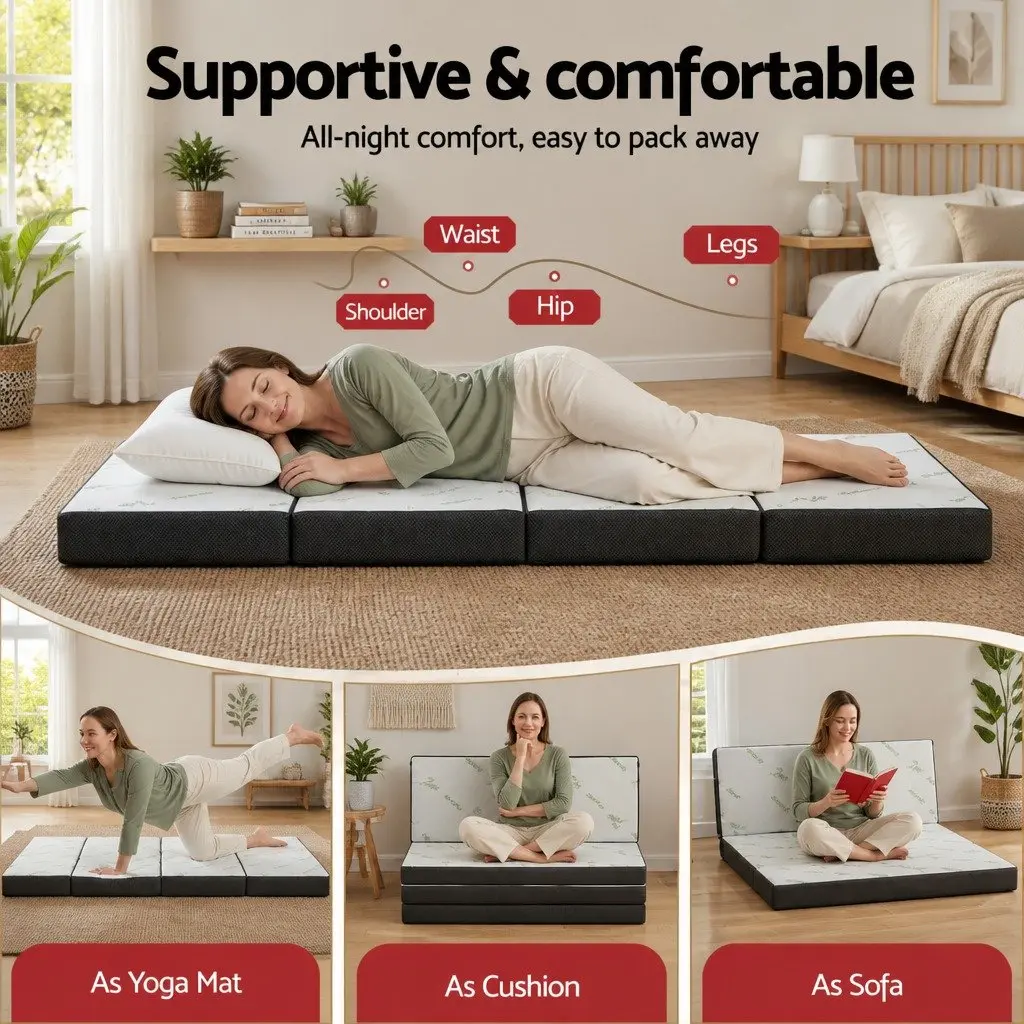 Queen Size Foldable Foam Mattress with Bamboo Cover