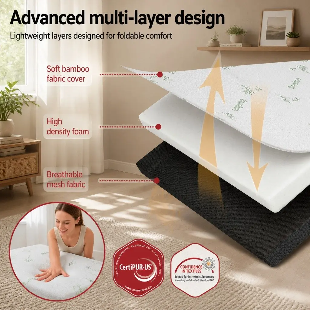 Queen Size Foldable Foam Mattress with Bamboo Cover