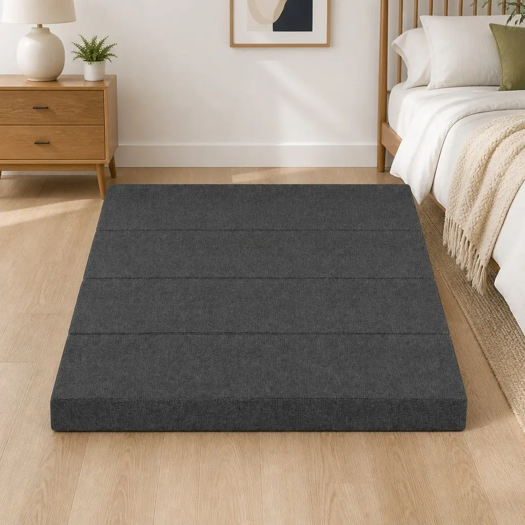 Foldable Foam Mattress Queen Size Grey Portable Convertible Bed Chair