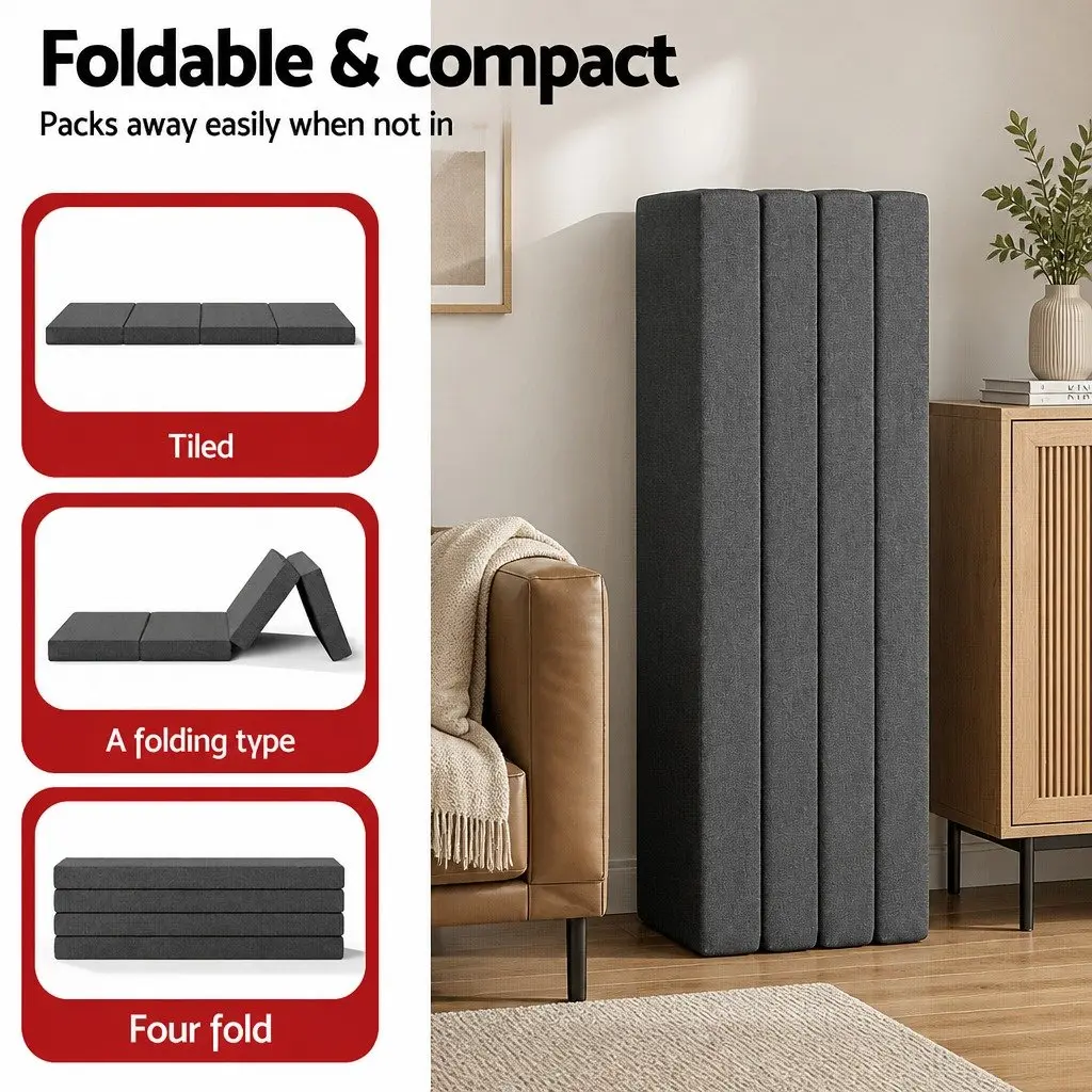 Foldable Foam Mattress Queen Size Grey Portable Convertible Bed Chair