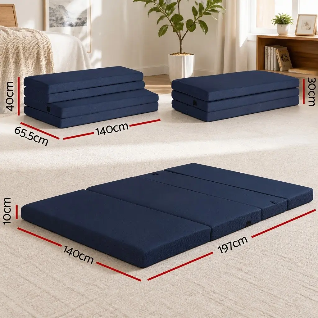 Foldable Foam Mattress High-Density Foam 197cm x 140cm Blue Double