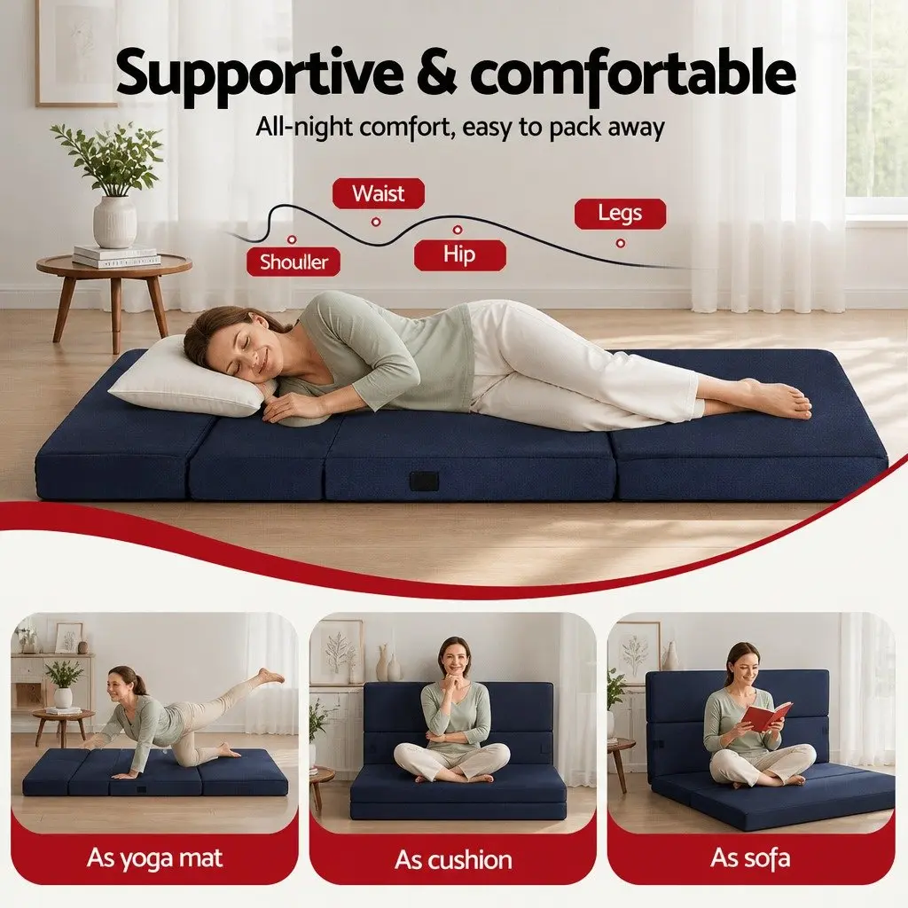 Foldable Foam Mattress High-Density Foam 197cm x 140cm Blue Double
