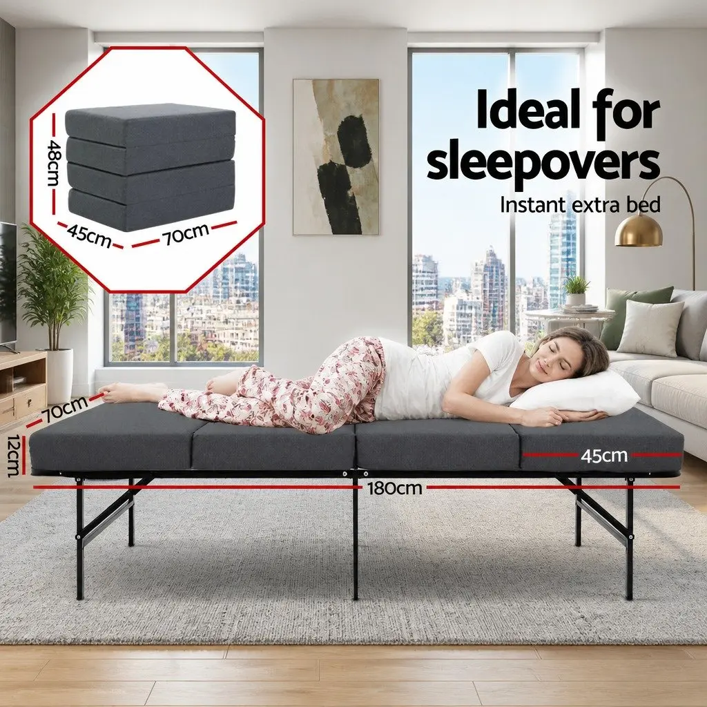 Grey Foldable Foam Mattress for Couch and Bed