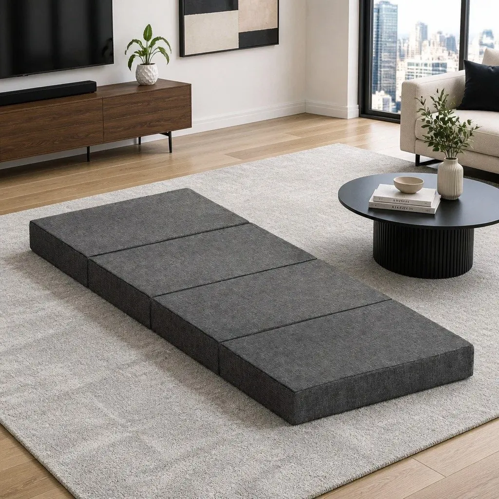 Grey Foldable Foam Mattress for Couch and Bed
