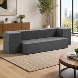 Convertible Grey Foam Mattress Sofa Bed Lounger