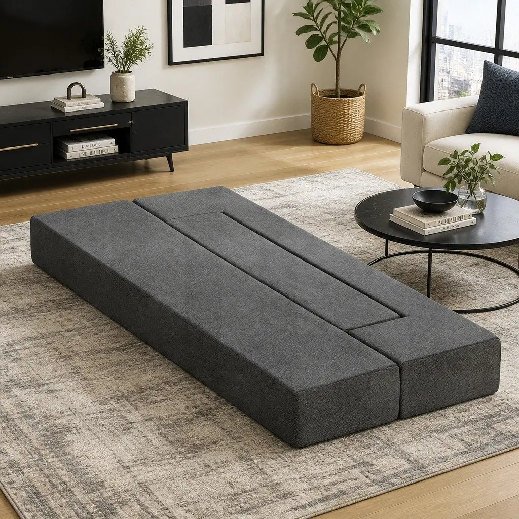 Foldable Mattress Sofa Bed Ottoman Chair Foam Grey Removable Cover 190cm