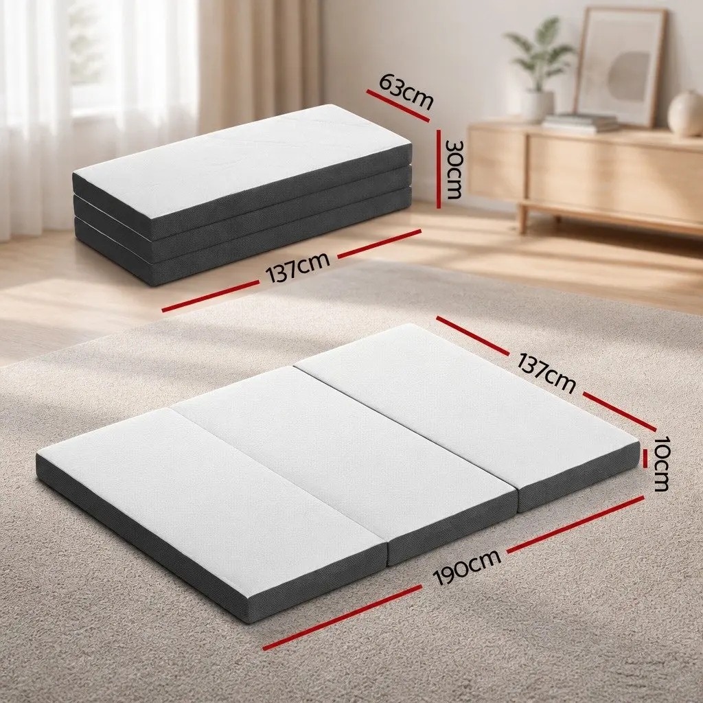 Foldable Foam Mattress Double Bed Chair 3-Fold Design Portable Storage
