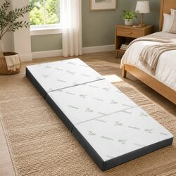 Premium Single Folding Foam Mattress in White Bamboo Fabric