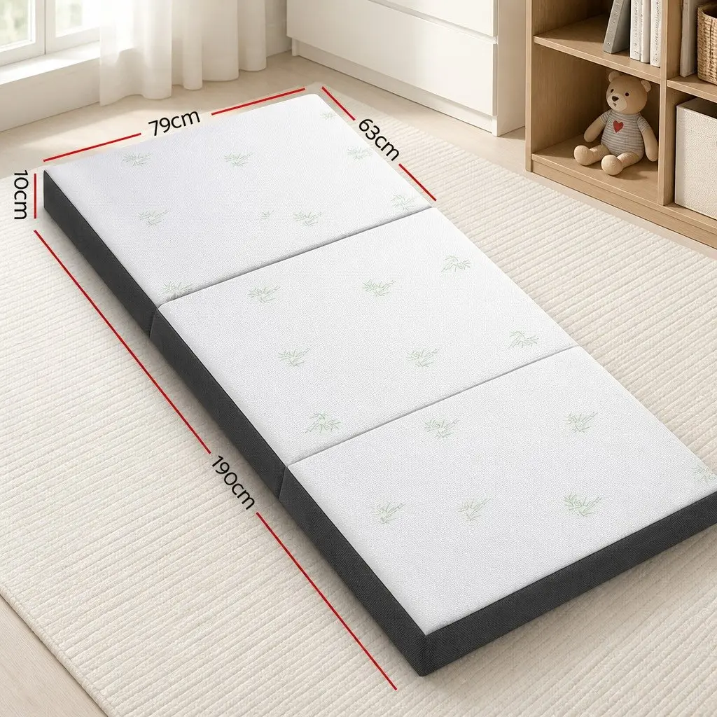 Single Foam Mattress Bamboo Fabric 190cm x 79cm White Grey Foldable Bed Chair