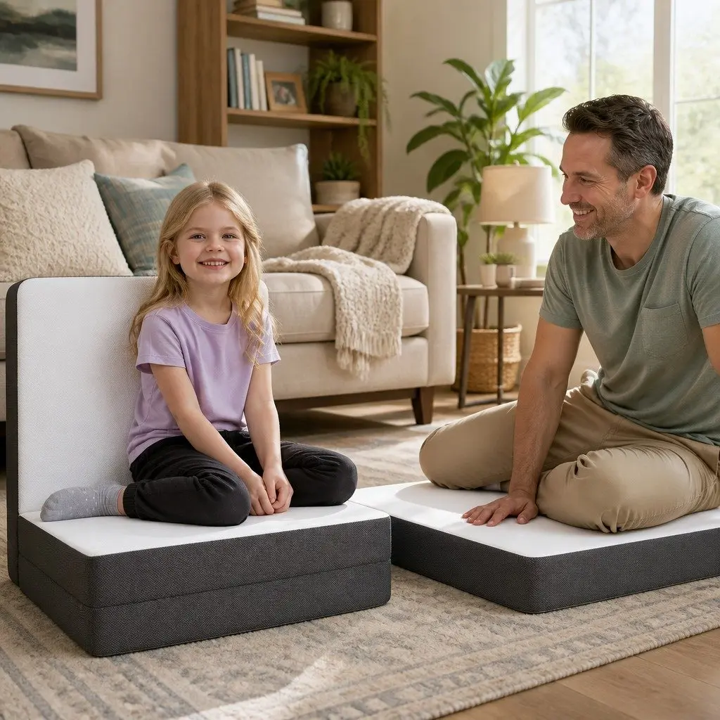 Single Foam Mattress Bamboo Fabric 190cm x 79cm White Grey Foldable Bed Chair