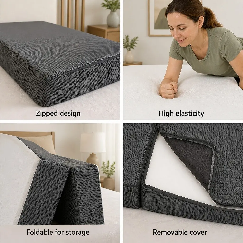 Single Foam Mattress Bamboo Fabric 190cm x 79cm White Grey Foldable Bed Chair