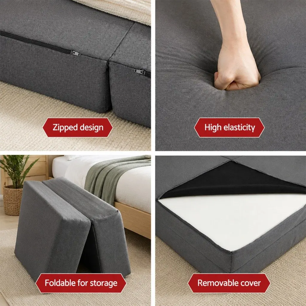 Foldable Foam Mattress Polyester 190cm x 130cm Dark Grey