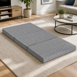Foldable Memory Foam Mattress Single Trifold Sofa Bed Camping Guest Chair Grey