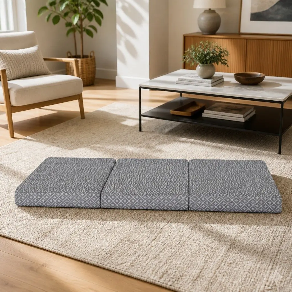 Foldable Mattress Memory Foam Single Trifold Grey