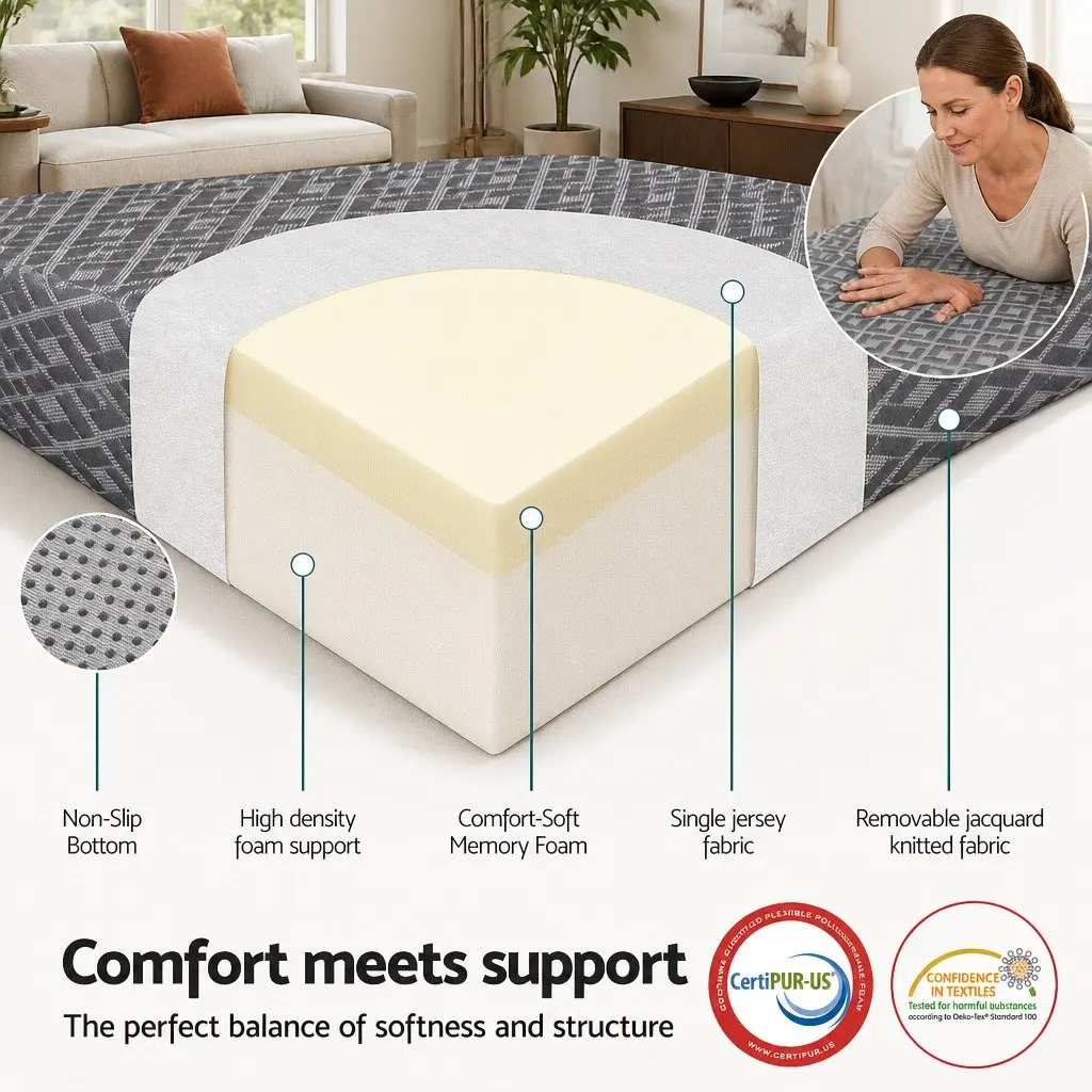 Foldable Mattress Memory Foam Single Trifold Grey