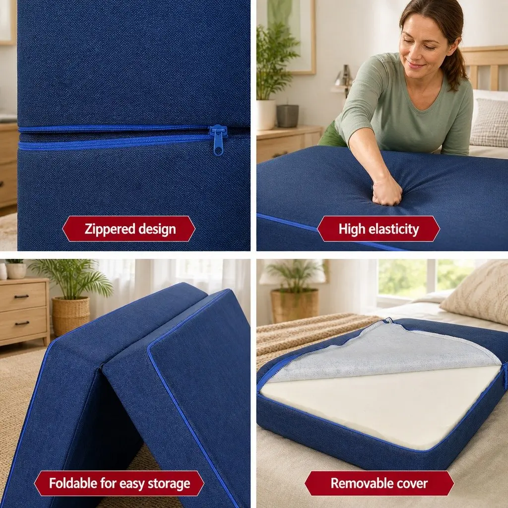 Blue Folding Guest Mattress Sofa Bed Chair Foam