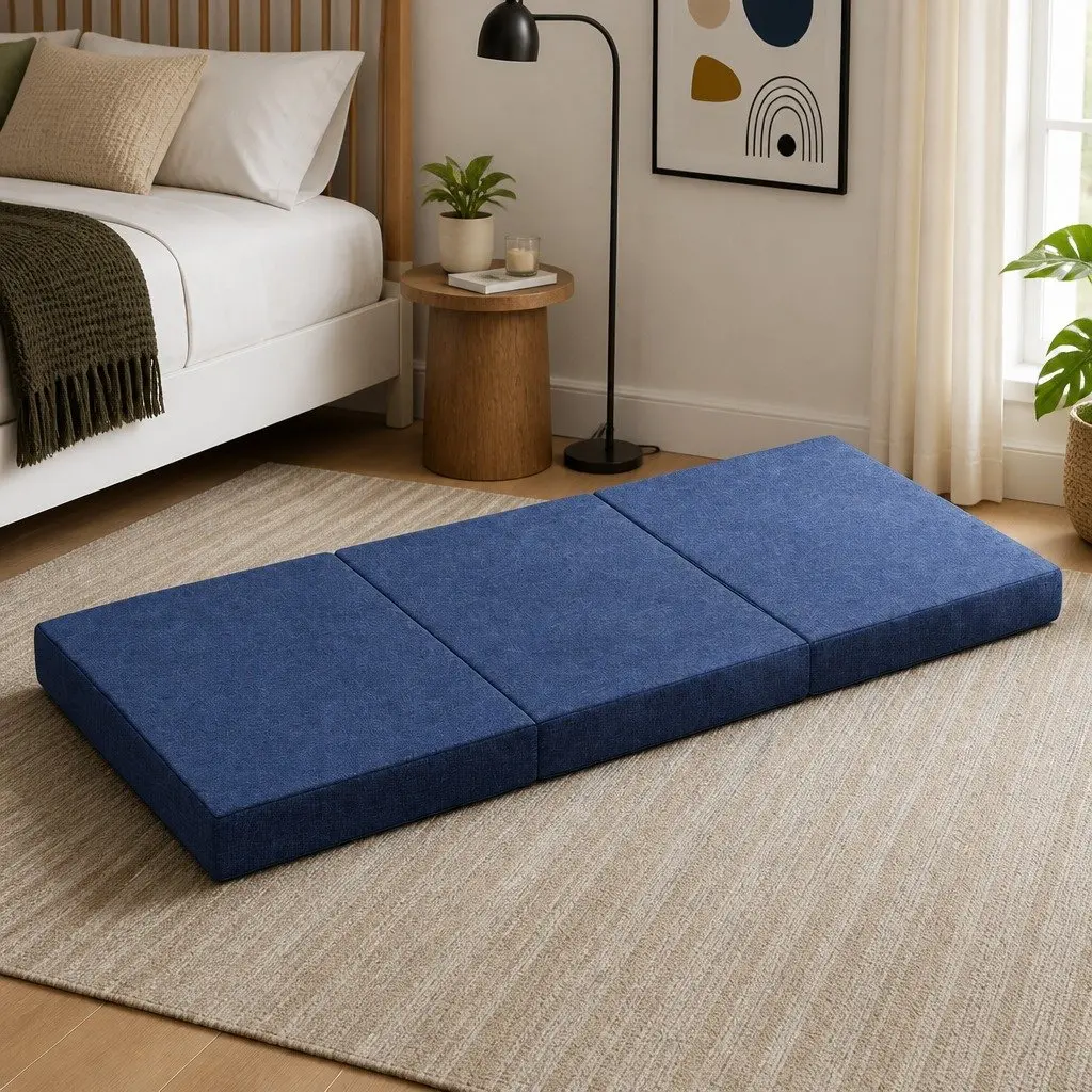 Blue Folding Guest Mattress Sofa Bed Chair Foam