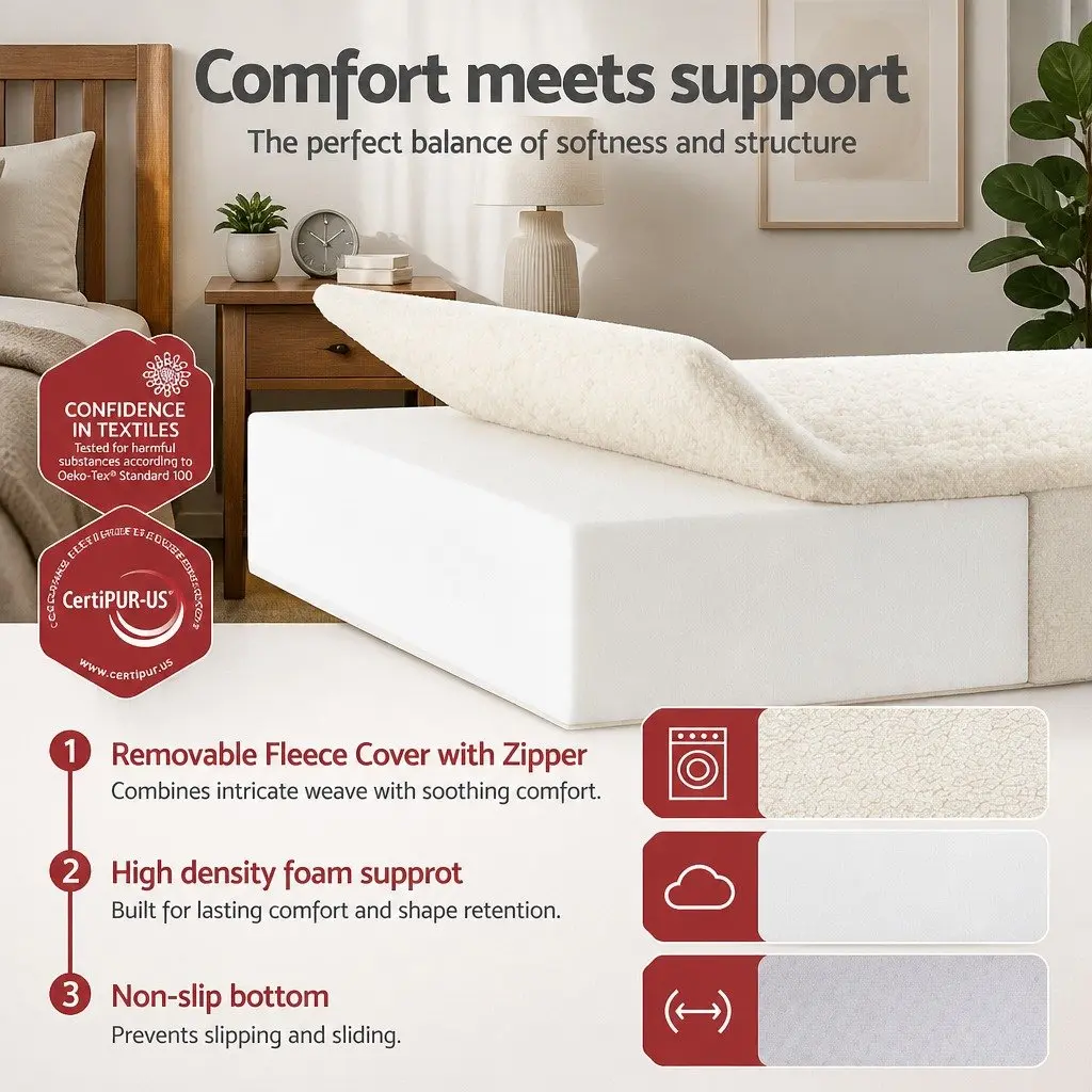 Foldable Foam Mattress High-Density Foam 190cm x 79cm x 10cm White Sherpa Fleece