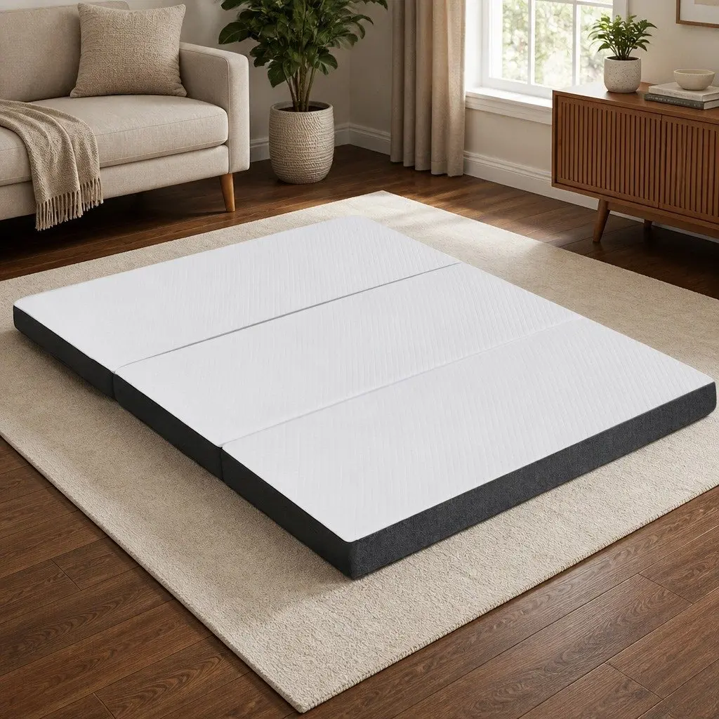 Queen Mattress Memory Foam 3-Fold Convertible Black Tencel Jacquard Cover