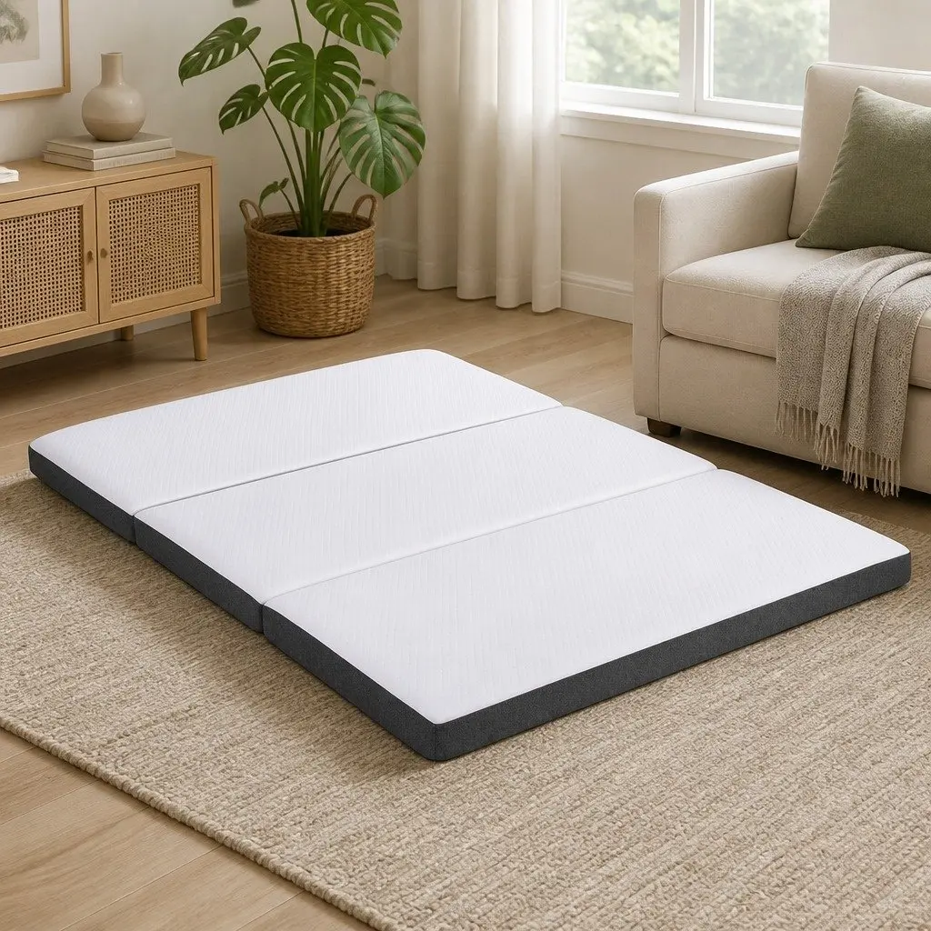Queen Mattress Memory Foam 3-Fold Convertible Black Tencel Jacquard Cover