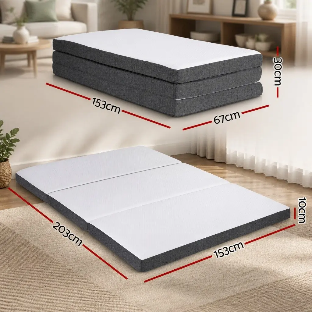 Queen Mattress Memory Foam 3-Fold Convertible Black Tencel Jacquard Cover