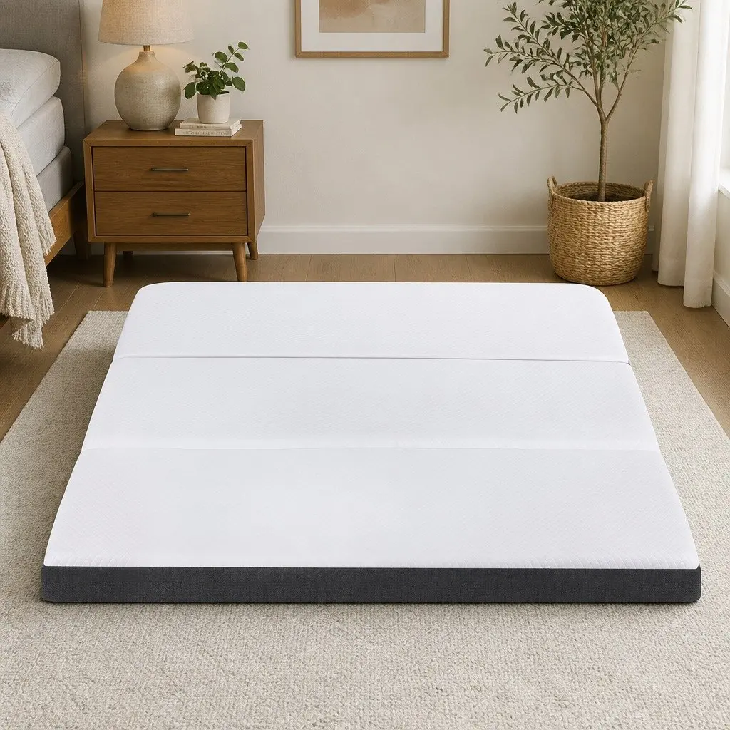 Queen Mattress Memory Foam 3-Fold Convertible Black Tencel Jacquard Cover
