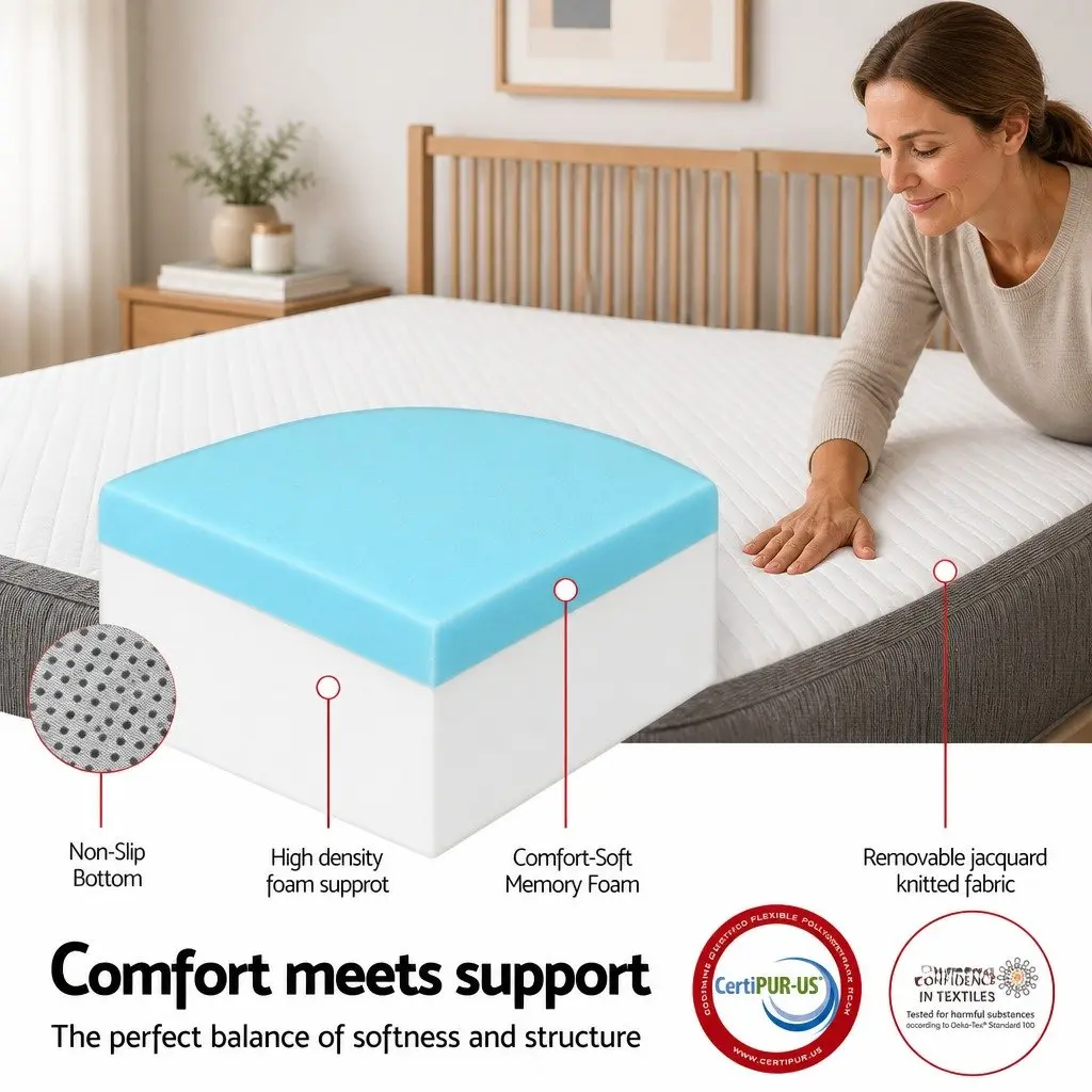 Queen Mattress Memory Foam 3-Fold Convertible Black Tencel Jacquard Cover