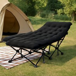 Heavy Duty Folding Bed with Mattress, Black 185CM