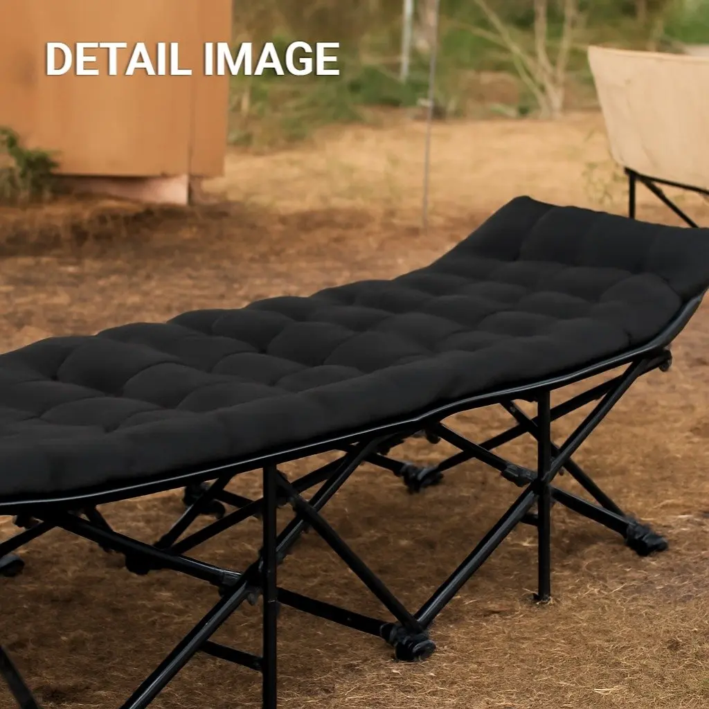 Heavy Duty Folding Bed with Mattress, Black 185CM