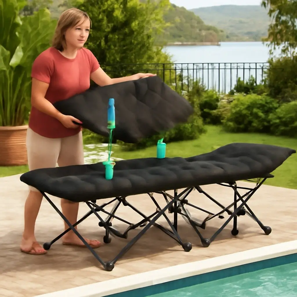 Heavy Duty Folding Bed with Mattress, Black 185CM