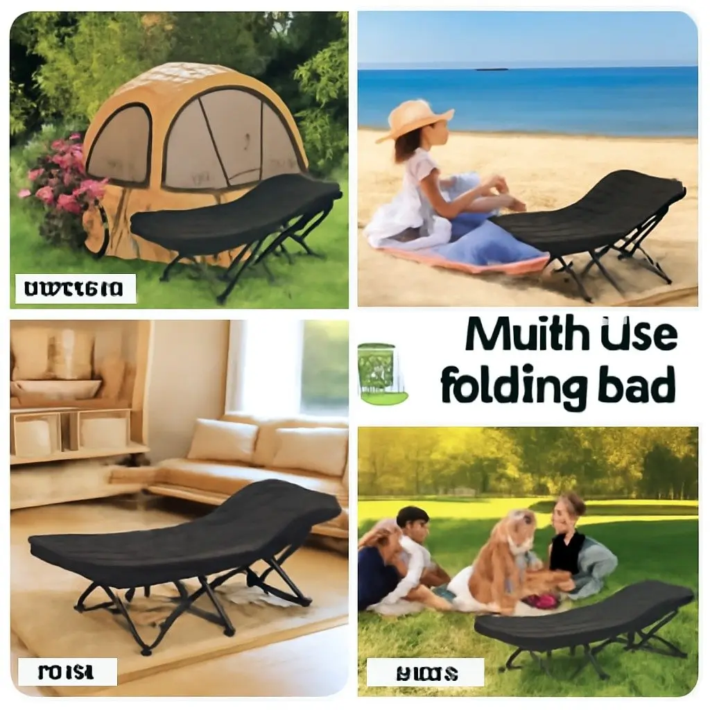Heavy Duty Folding Bed with Mattress, Black 185CM
