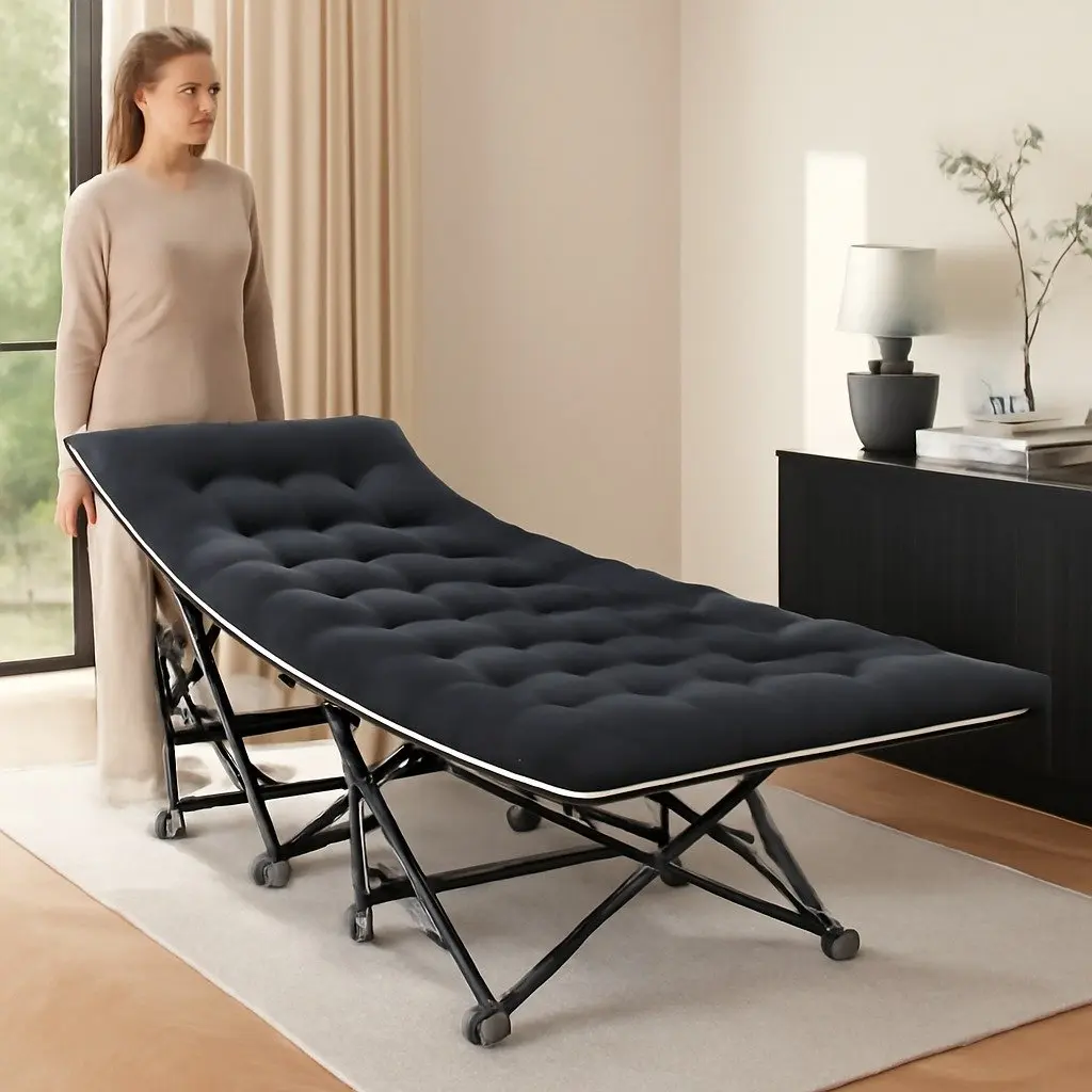 Heavy Duty Folding Bed with Mattress, Black 185CM