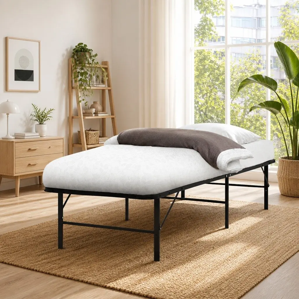 Folding Bed Frame Metal Base King Single Black Storage Foldable Platform