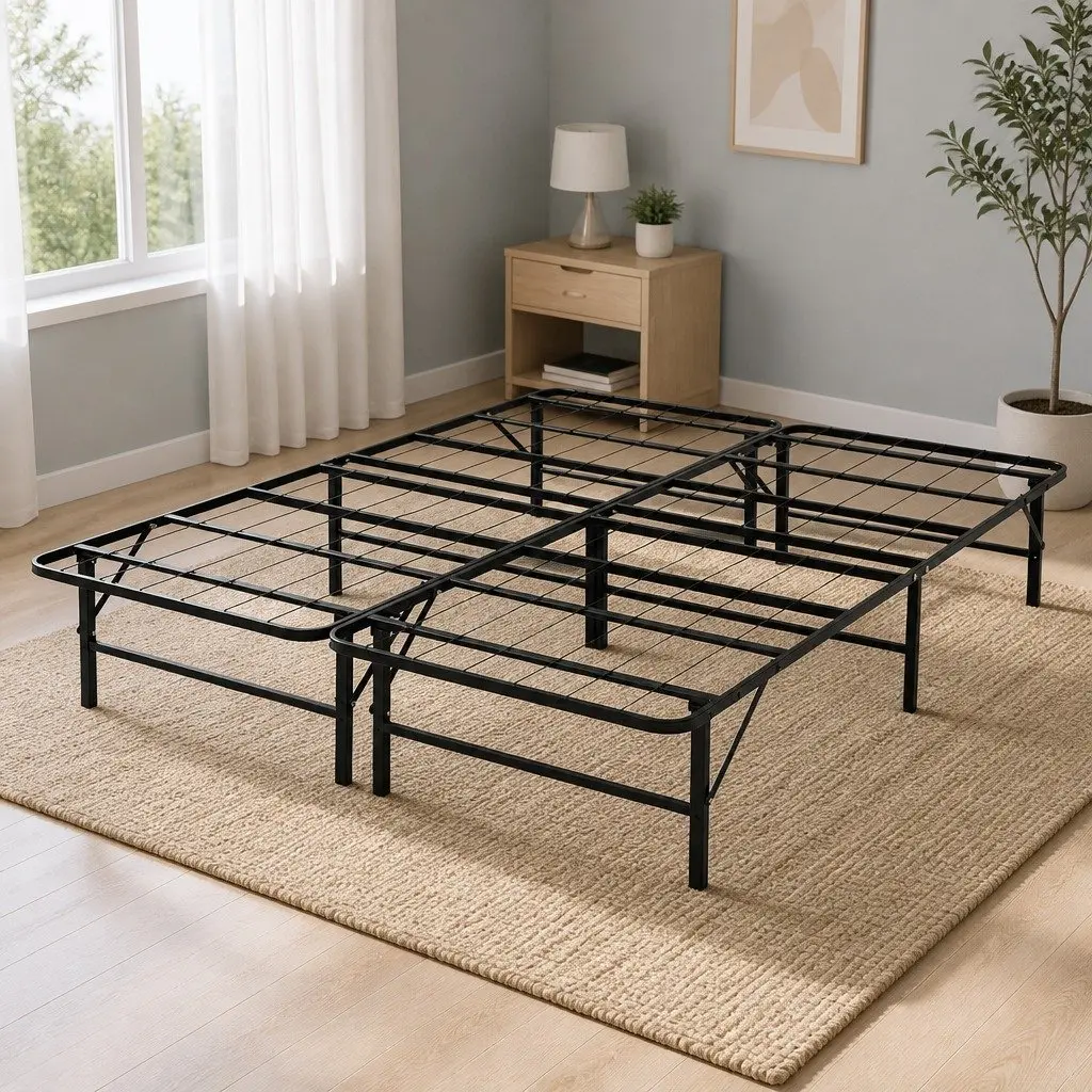 Queen Folding Bed Frame with Under-Bed Storage