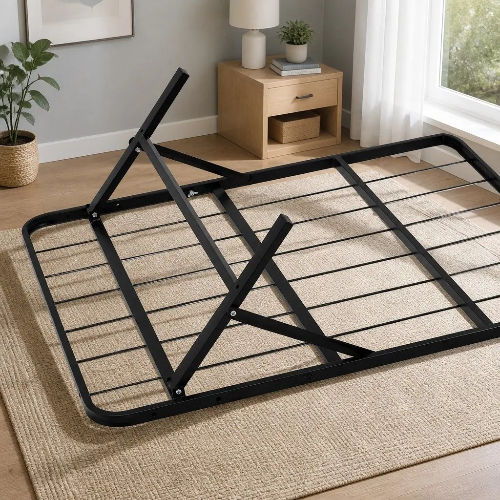 Queen Folding Bed Frame with Under-Bed Storage