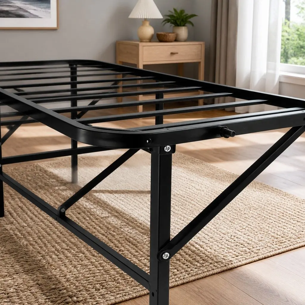 Queen Folding Bed Frame with Under-Bed Storage