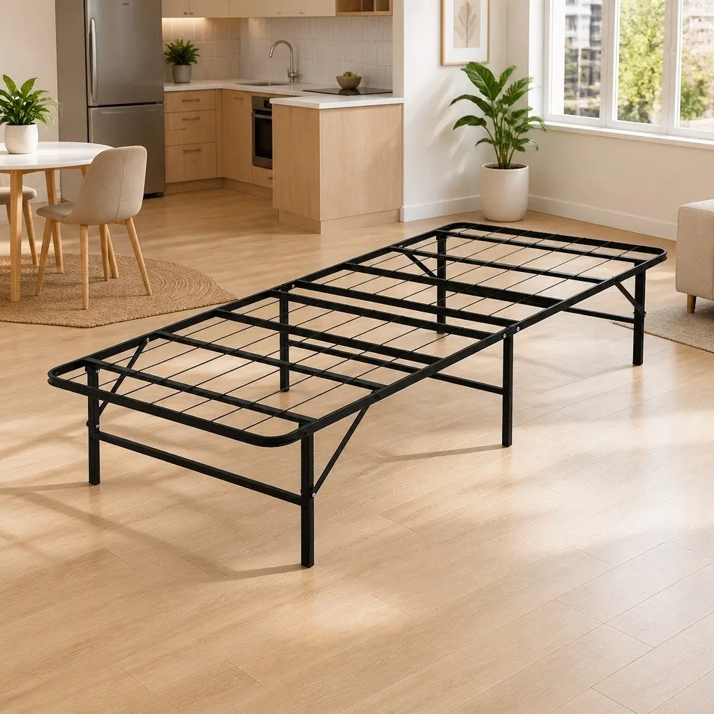Black Single Folding Bed Frame with Storage