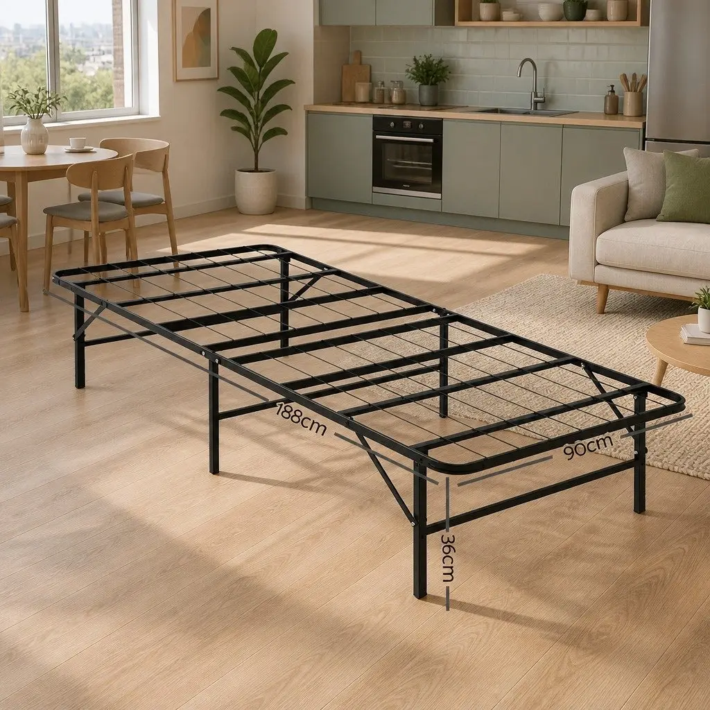 Black Single Folding Bed Frame with Storage