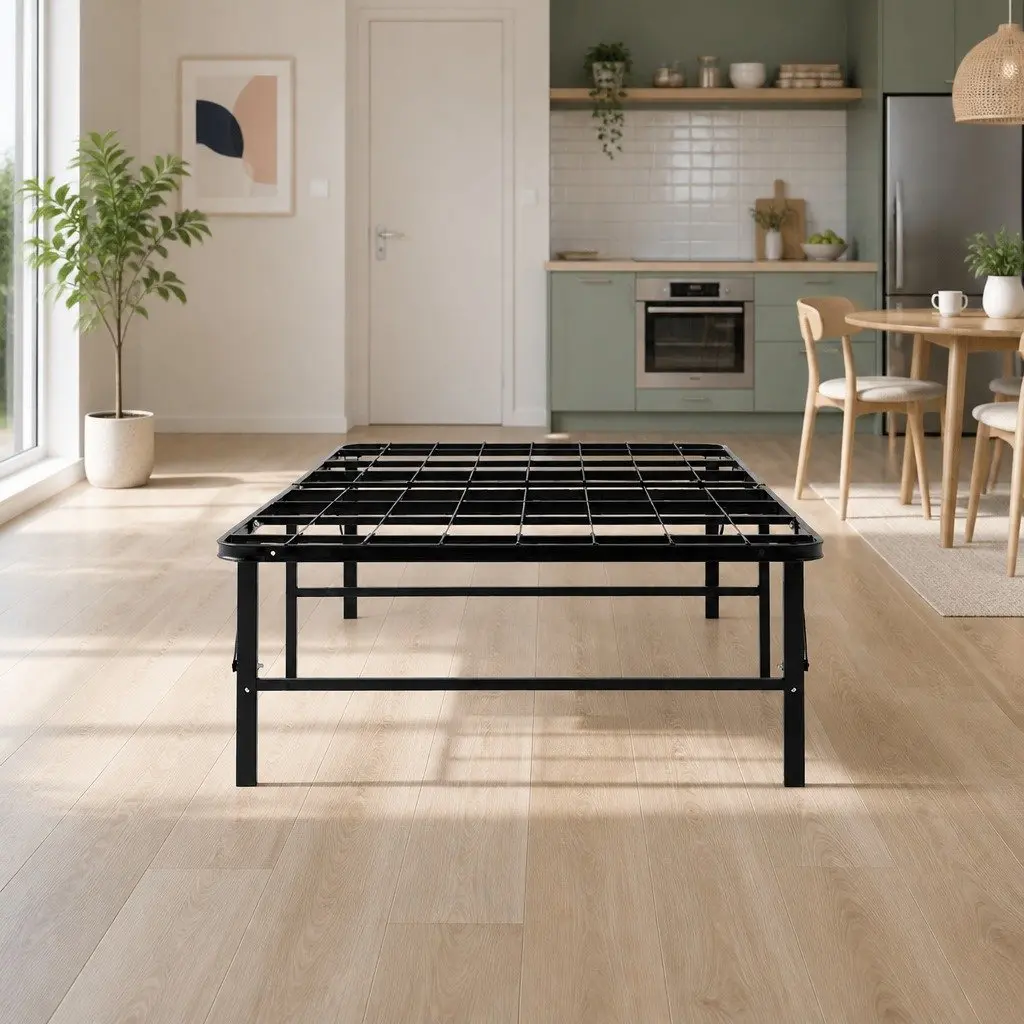 Black Single Folding Bed Frame with Storage