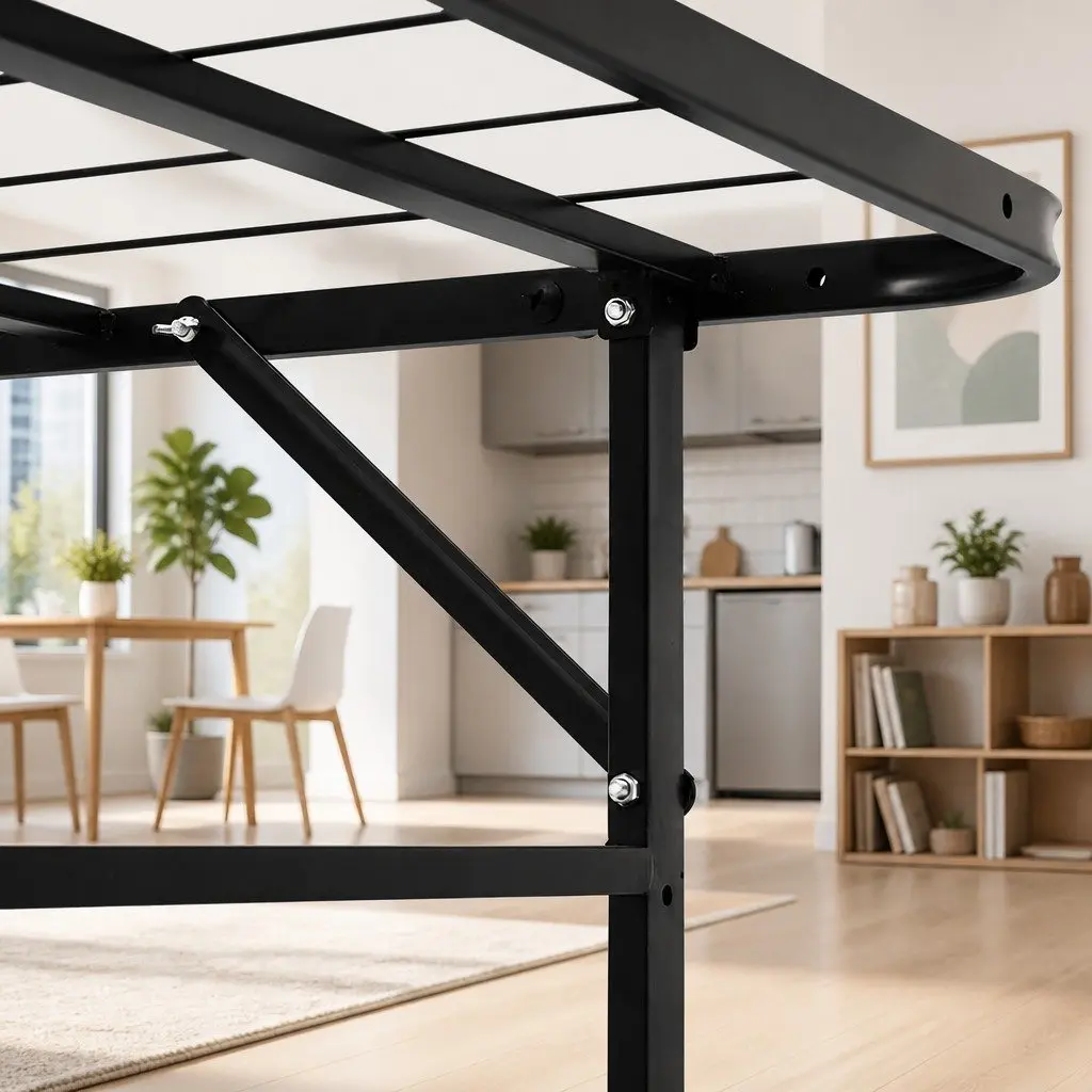 Black Single Folding Bed Frame with Storage