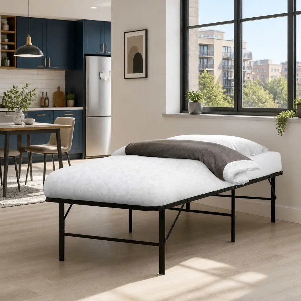 Black Single Folding Bed Frame with Storage