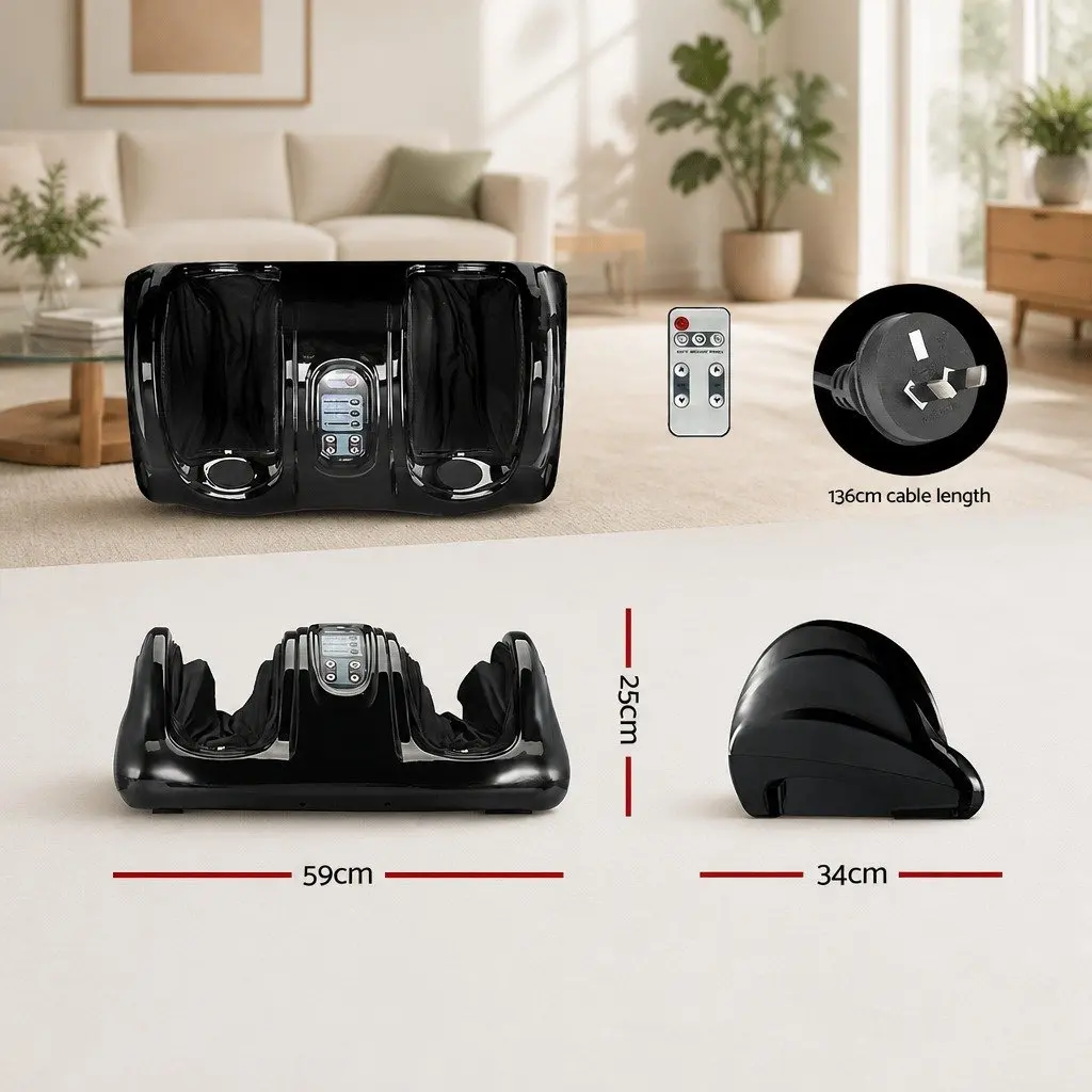 Electric Foot Massager Shiatsu Kneading Roller Black with Remote Control Adjustable Intensity for Home Use