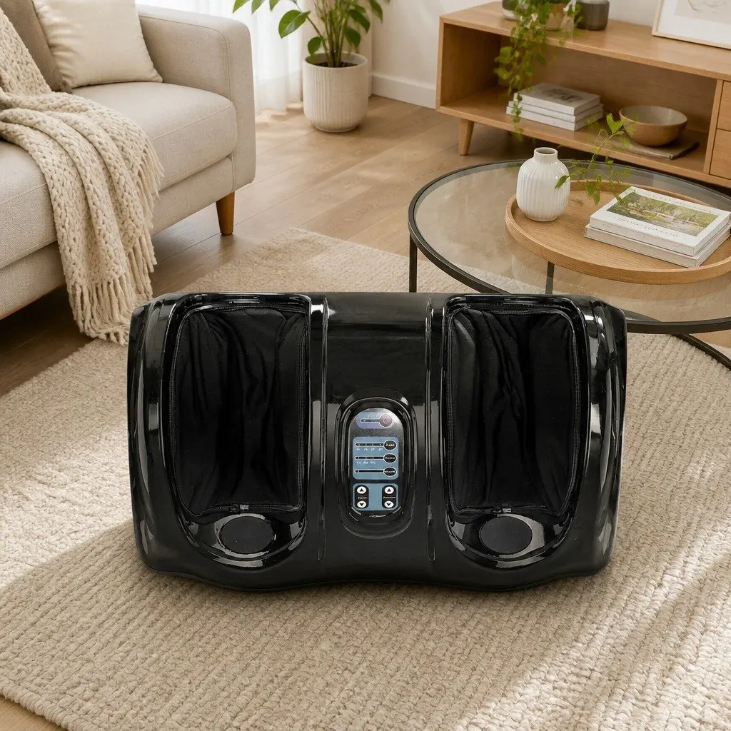 Electric Foot Massager Shiatsu Kneading Roller Black with Remote Control Adjustable Intensity for Home Use